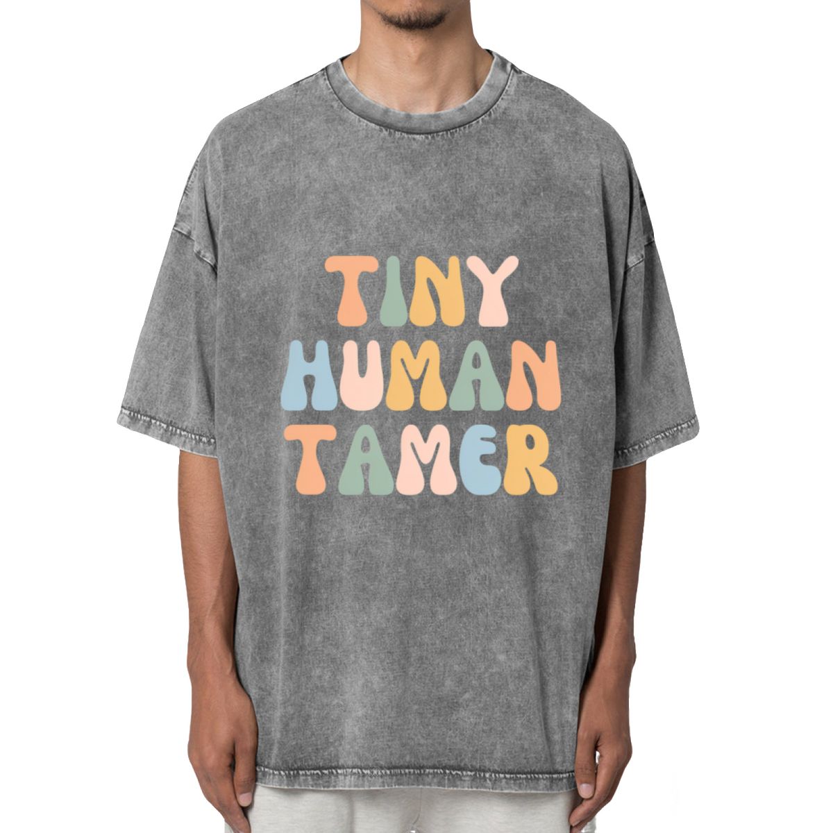 Tiny Human Tamer Shirt Funny Daycare Washed Graphic T-Shirt