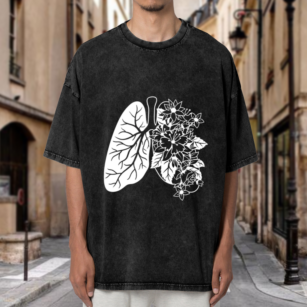 Unisex washed graphic T-shirt with Lung themed design, product image