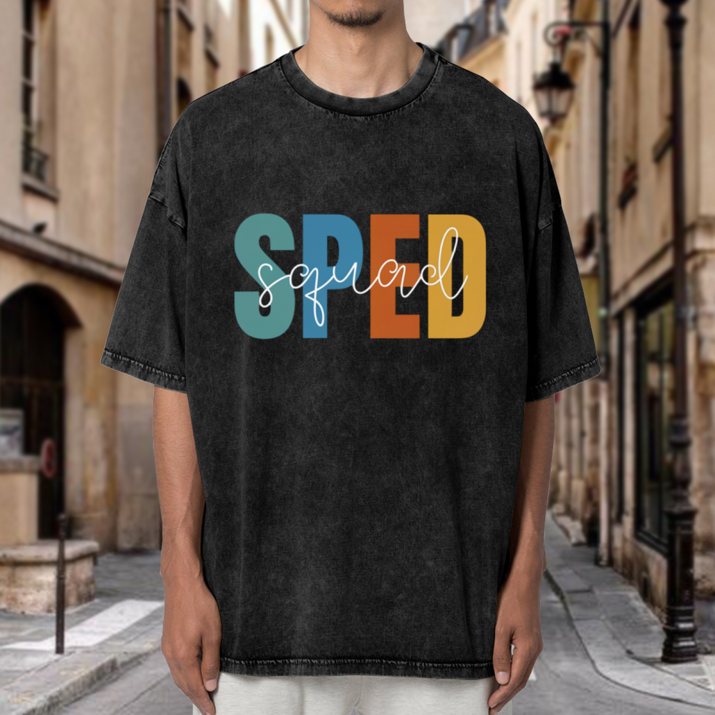 Unisex washed graphic T-shirt with Sped Squad Special Education Teacher Shirt Special Education Shirt SPED Squad Shirt Team Teacher Shirt School Spirit Shirt SPED Teacher them