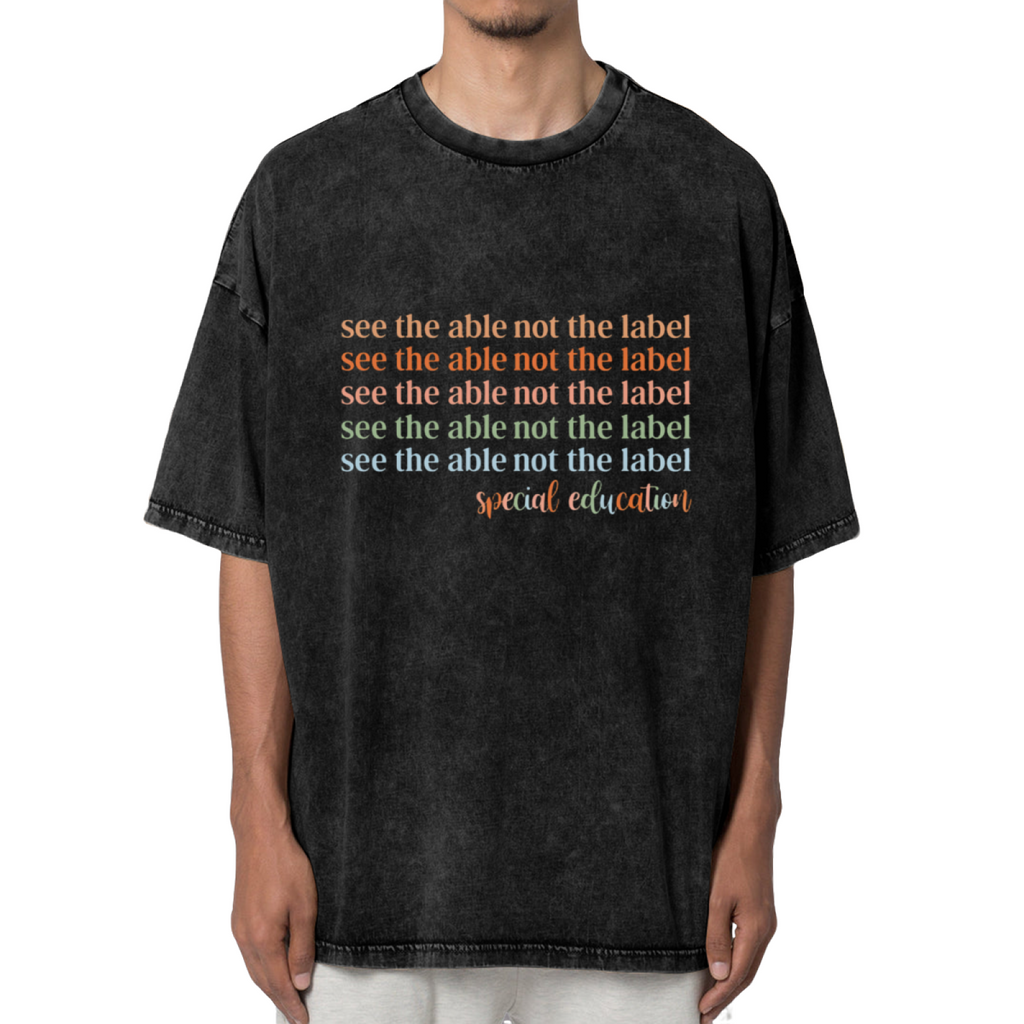 Unisex washed graphic T-shirt with See The Able Not The Label Special Education Teacher themed design, product image