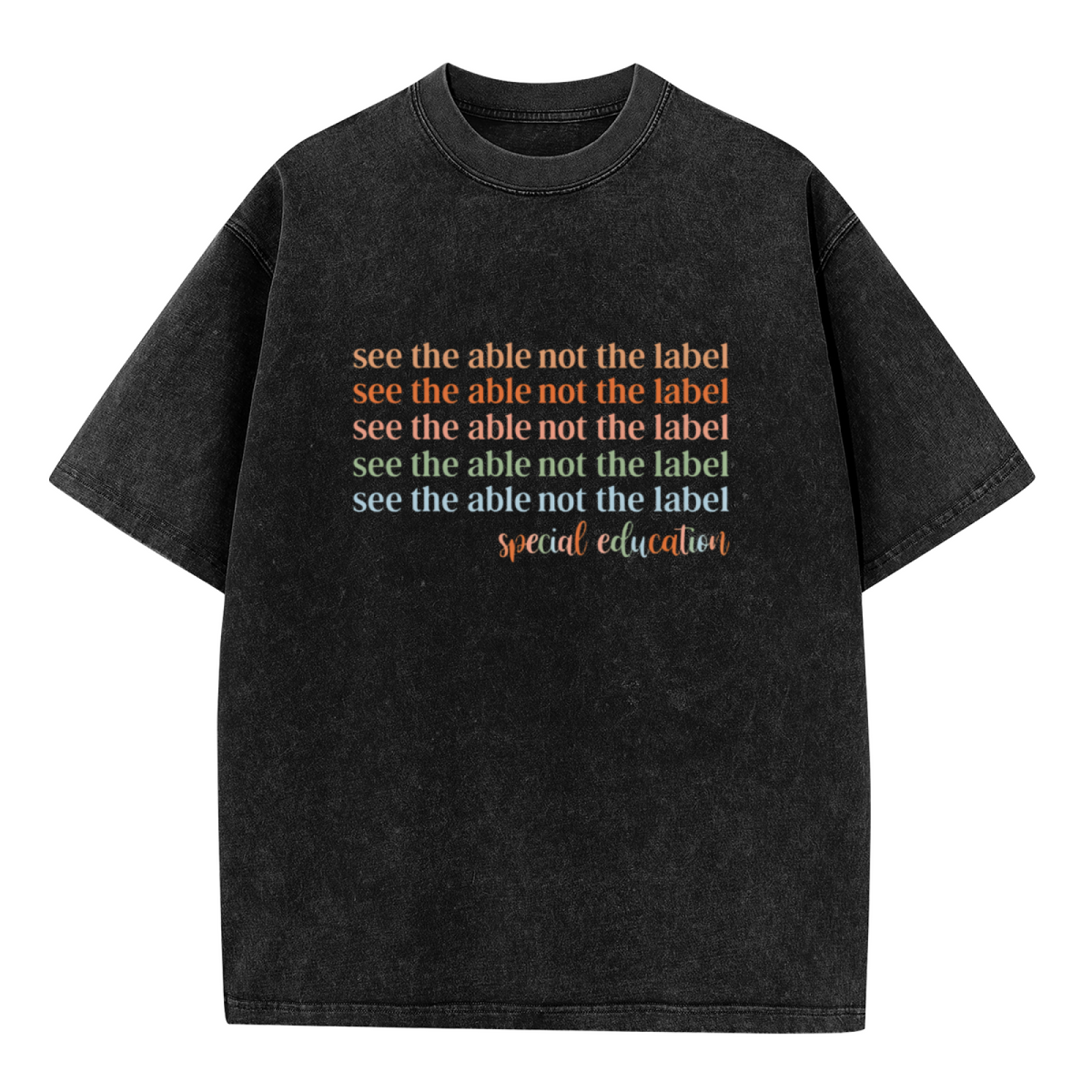Unisex washed graphic T-shirt with See The Able Not The Label Special Education Teacher themed design, product image