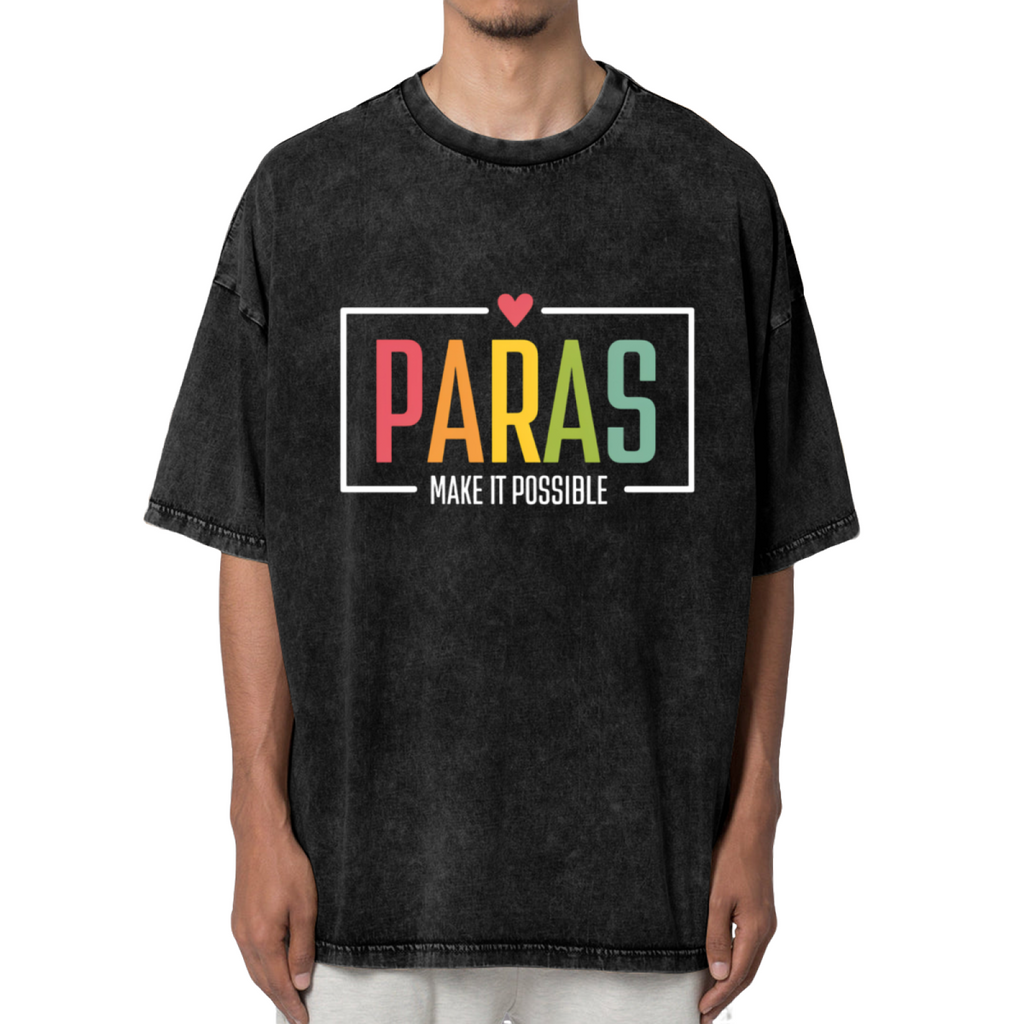 Unisex washed graphic T-shirt with Paras Make It Possible themed design, product image