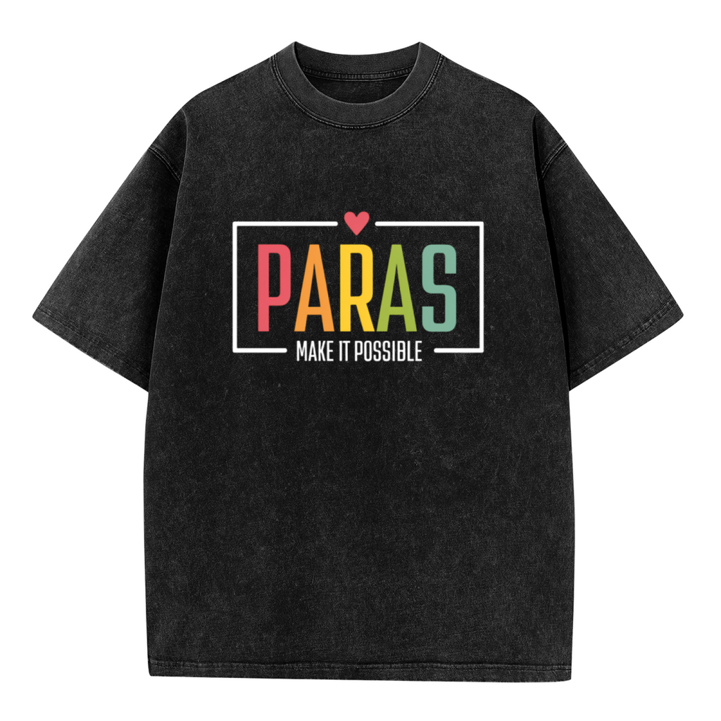 Unisex washed graphic T-shirt with Paras Make It Possible themed design, product image