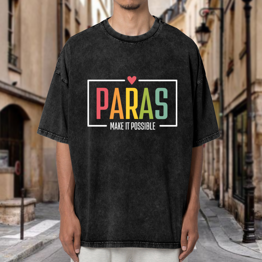 Unisex washed graphic T-shirt with Paras Make It Possible themed design, product image