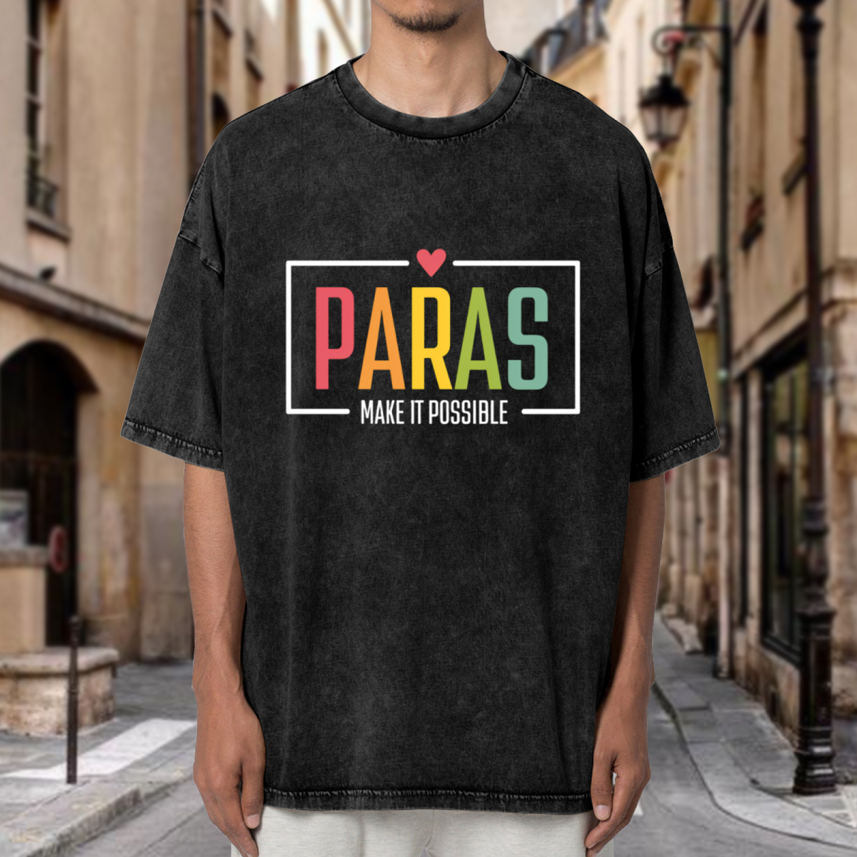 Unisex washed graphic T-shirt with Paras Make It Possible themed design, product image