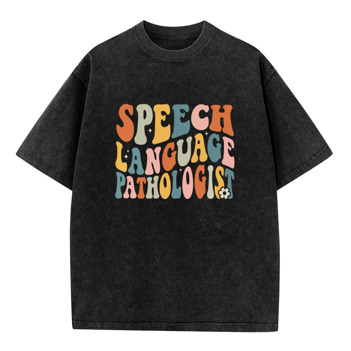 Unisex washed graphic T-shirt with SLP Speech Language Pathologist themed design, product image