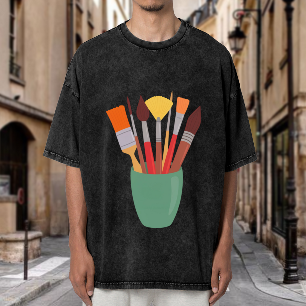 Unisex washed graphic T-shirt with Art Teacher themed design, product image