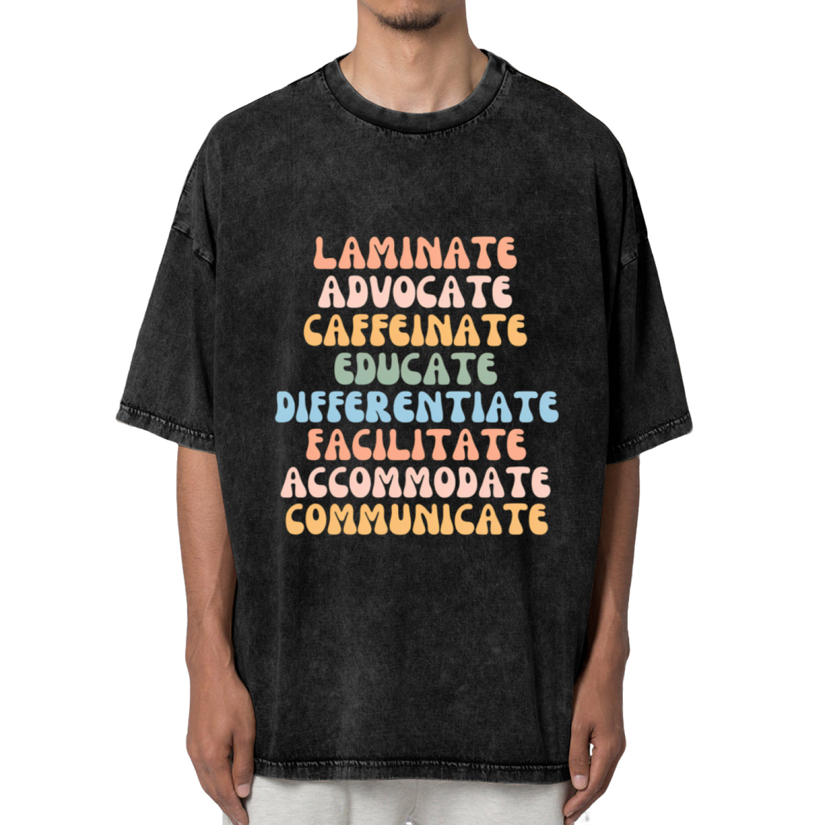 Unisex washed graphic T-shirt with Special Education Teacher themed design, product image
