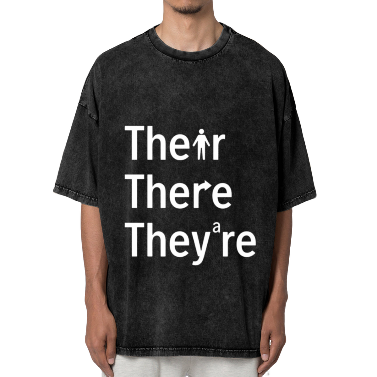 Unisex washed graphic T-shirt with Their There They're themed design, product image