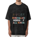 Unisex washed graphic T-shirt with Normalize Minds Of All Kinds themed design, product image