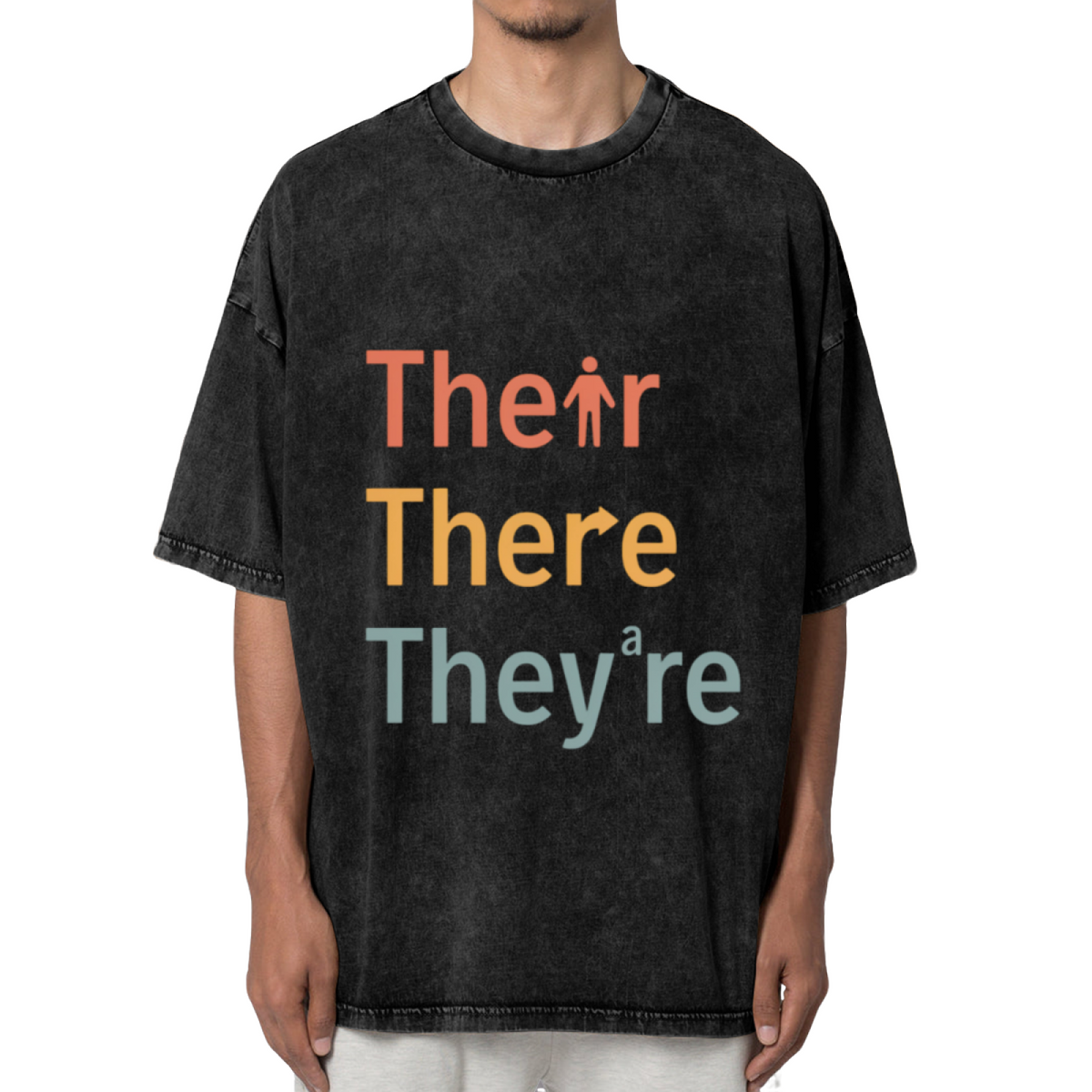 Unisex washed graphic T-shirt with Their There They’re Grammar themed design, product image