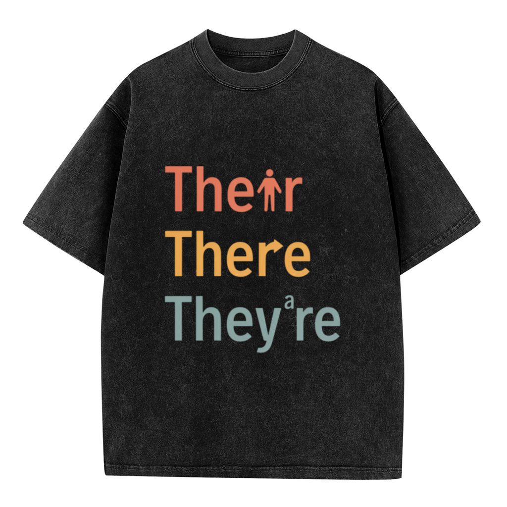 Unisex washed graphic T-shirt with Their There They’re Grammar themed design, product image
