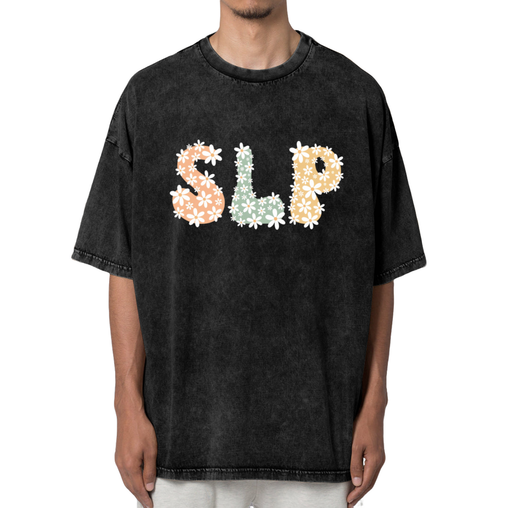 Unisex washed graphic T-shirt with Slp themed design, product image