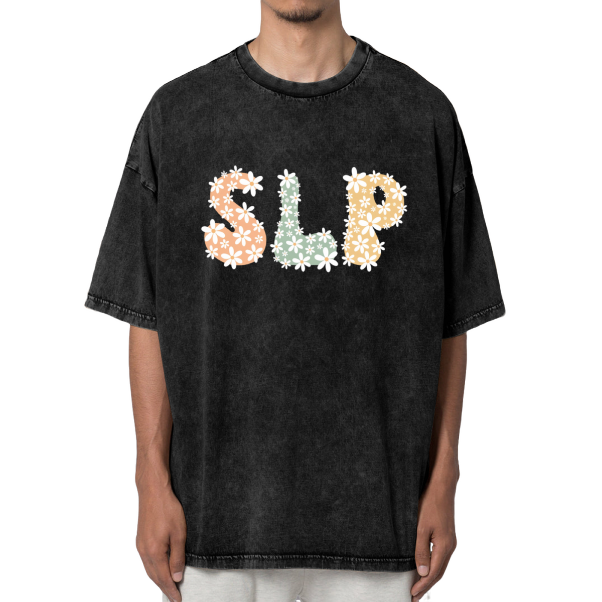 Unisex washed graphic T-shirt with Slp themed design, product image