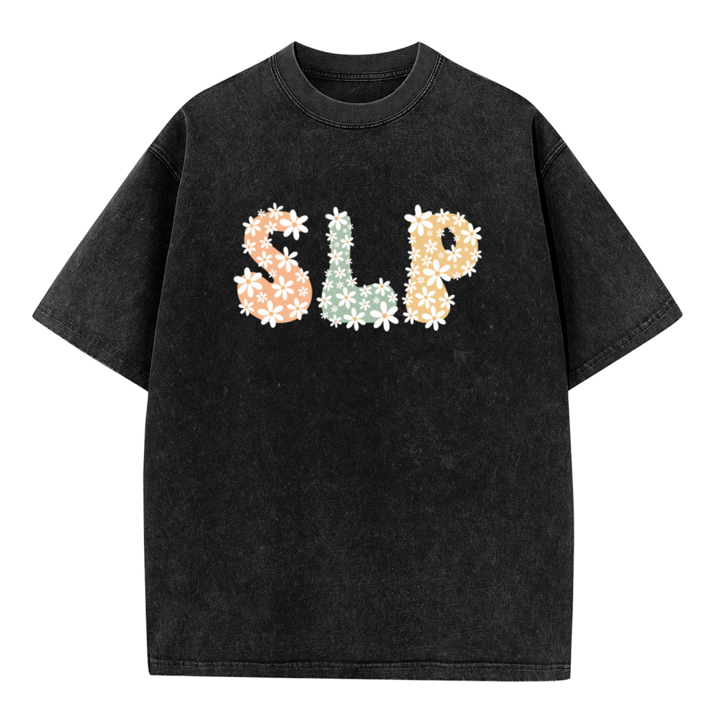 Unisex washed graphic T-shirt with Slp themed design, product image