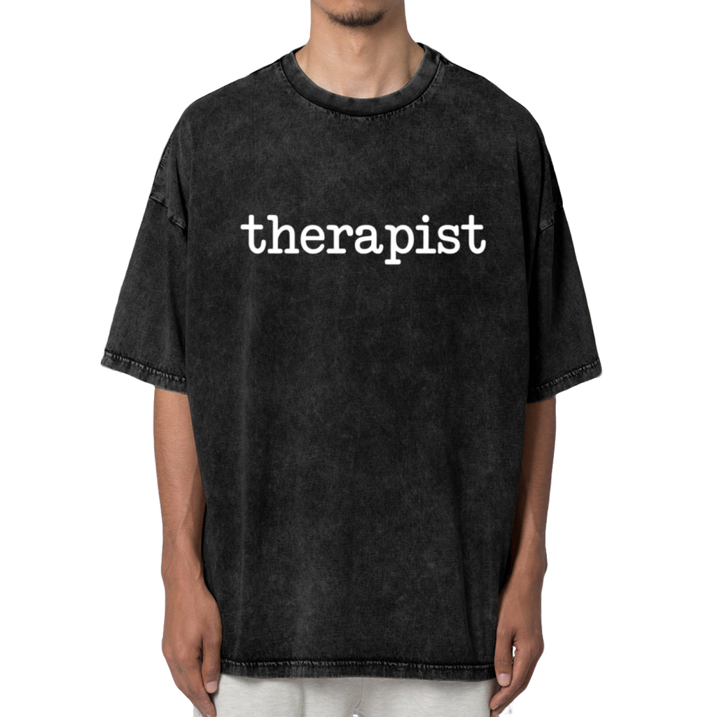 Product image of washed graphic T-shirt featuring 'Therapist Mental Health' statement design