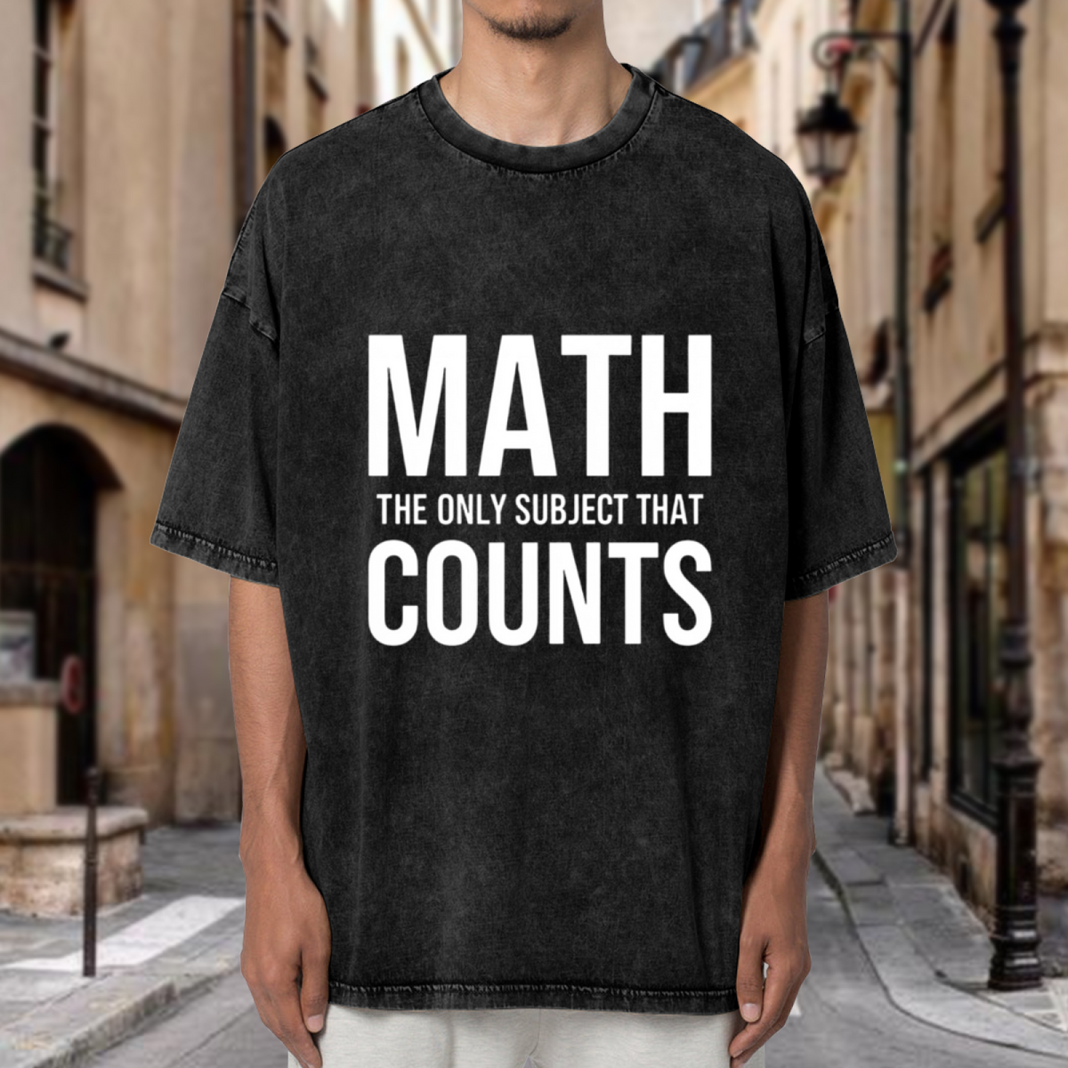 Unisex washed graphic T-shirt with Math The Only Subject That Counts themed design, product image