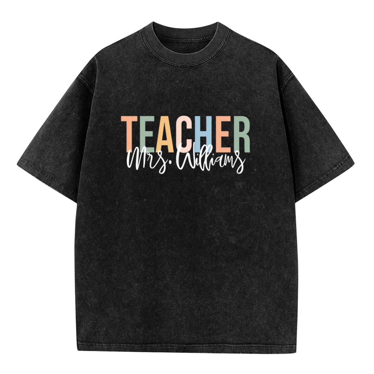 Unisex washed graphic T-shirt with Custom Teacher themed design, product image