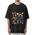 Product image of washed graphic T-shirt featuring 'Autism Accept Love Understand' statement design
