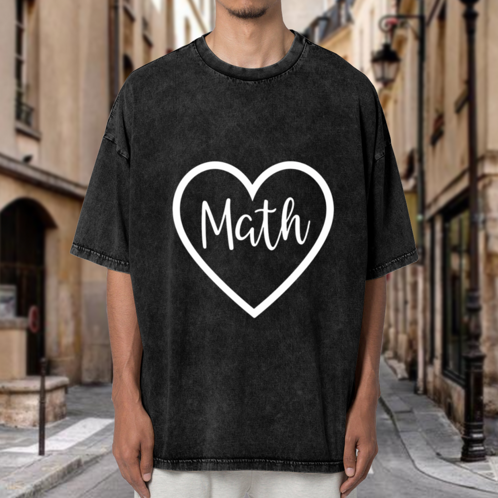 Unisex washed graphic T-shirt with Math Teacher Shirt Womens Teacher Shirt Gift For Math Teacher Mathlete Math Fan Math Teacher Math Shirt Love Math Shirt Heart themed design,