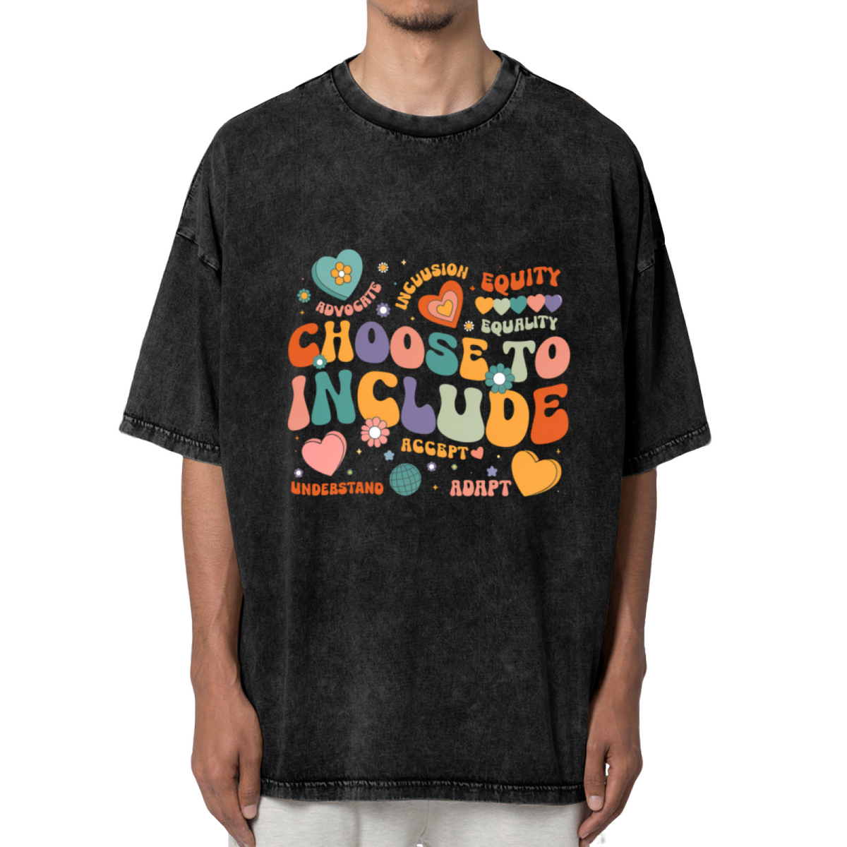 Unisex washed graphic T-shirt with Choose To Include themed design, product image