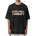 Product image of washed graphic T-shirt featuring 'Occupational Therapy' statement design