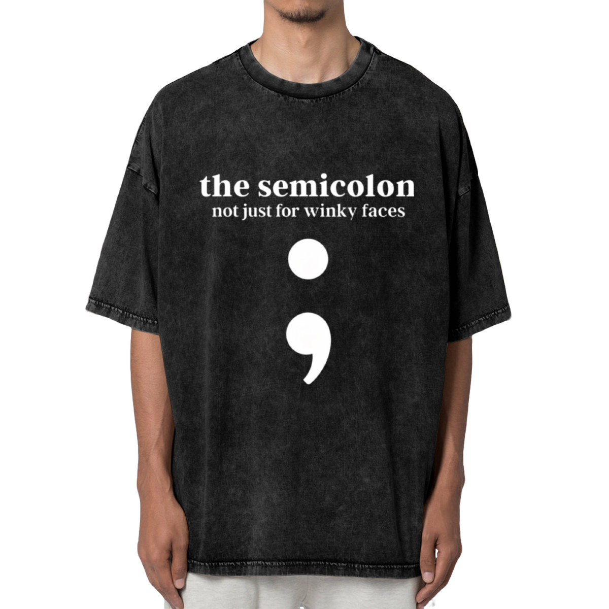 Unisex washed graphic T-shirt with Semicolon Punctuation Shirt English Teacher Ladies Grammar Shirt Gifts For Teachers Funny T Shirt Women T Shirt Funny Typography themed desi