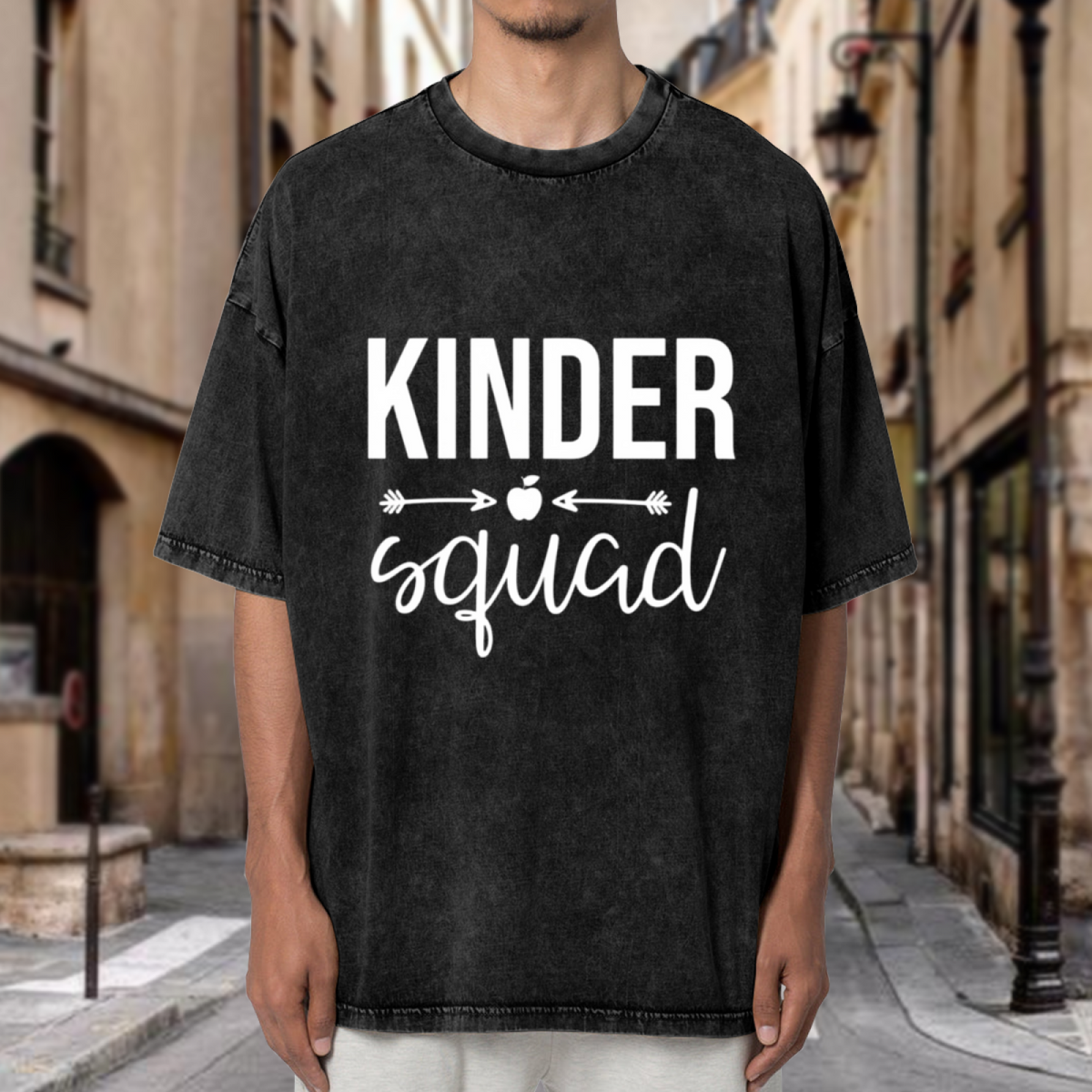 Unisex washed graphic T-shirt with Kinder Squad Kindergarten Shirt Teacher Shirt Kindergarten Teacher Gift For Teacher Shirt Kindergarten Teachers Kindergarten themed design, 