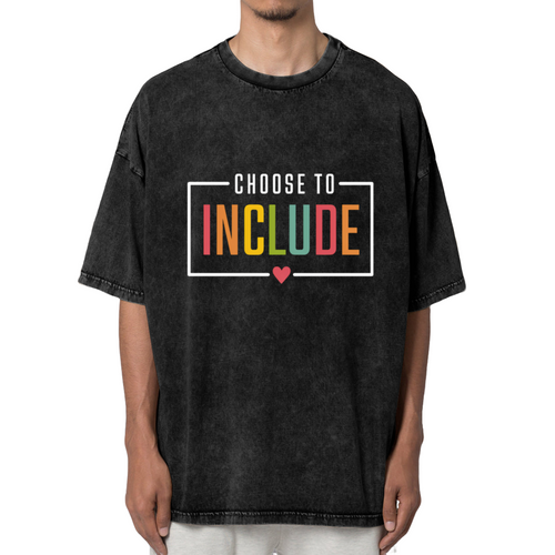 Unisex washed graphic T-shirt with Choose To Include themed design, product image
