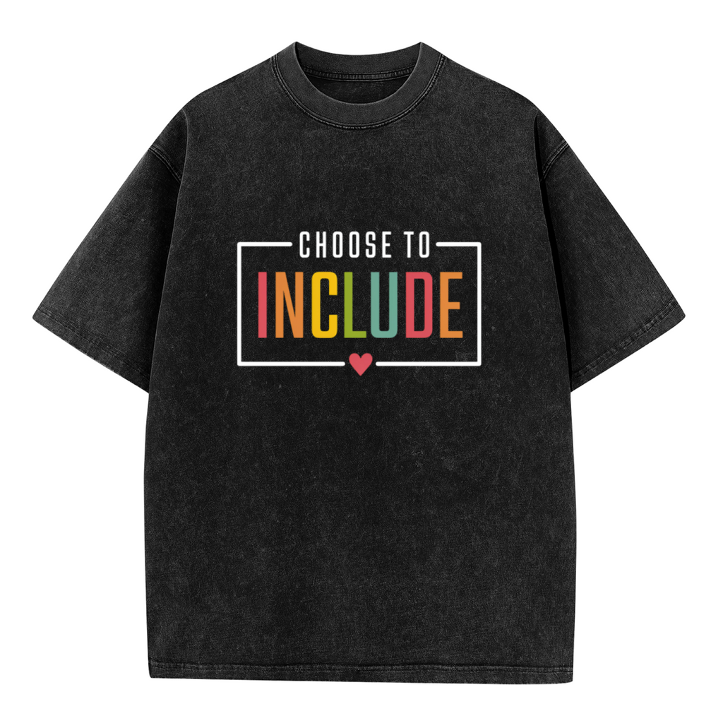 Unisex washed graphic T-shirt with Choose To Include themed design, product image