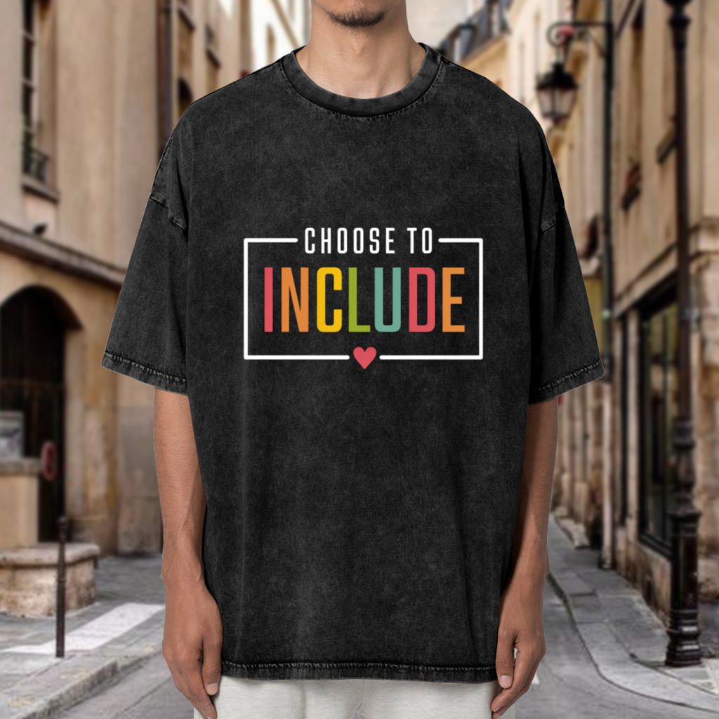 Unisex washed graphic T-shirt with Choose To Include themed design, product image
