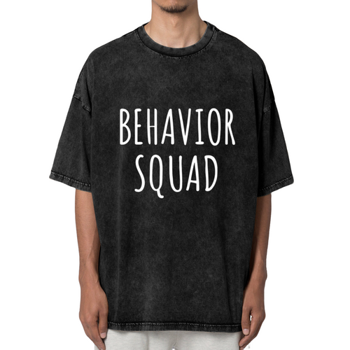 Unisex washed graphic T-shirt with Behavior Squad themed design, product image