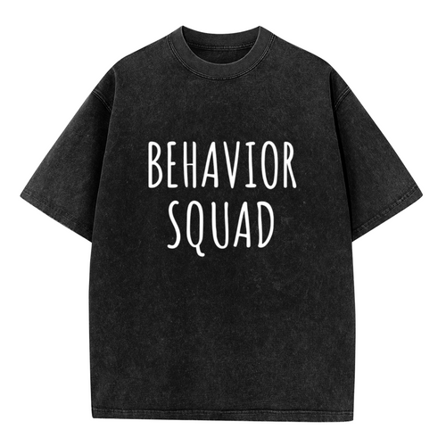 Unisex washed graphic T-shirt with Behavior Squad themed design, product image