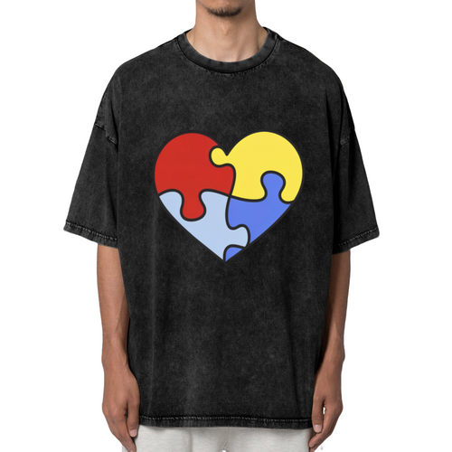 Product image of washed graphic T-shirt featuring 'Autism Awareness Graphic' statement design