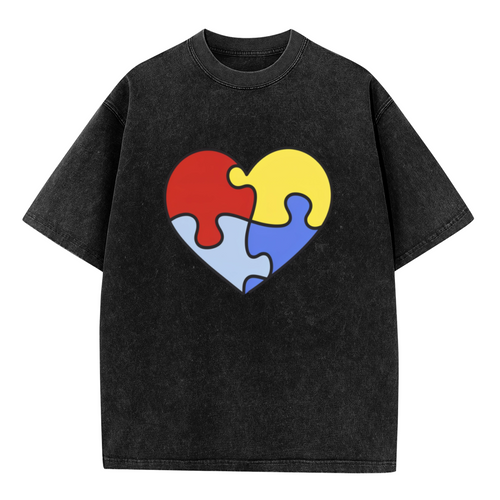 Product image of washed graphic T-shirt featuring 'Autism Awareness Graphic' statement design