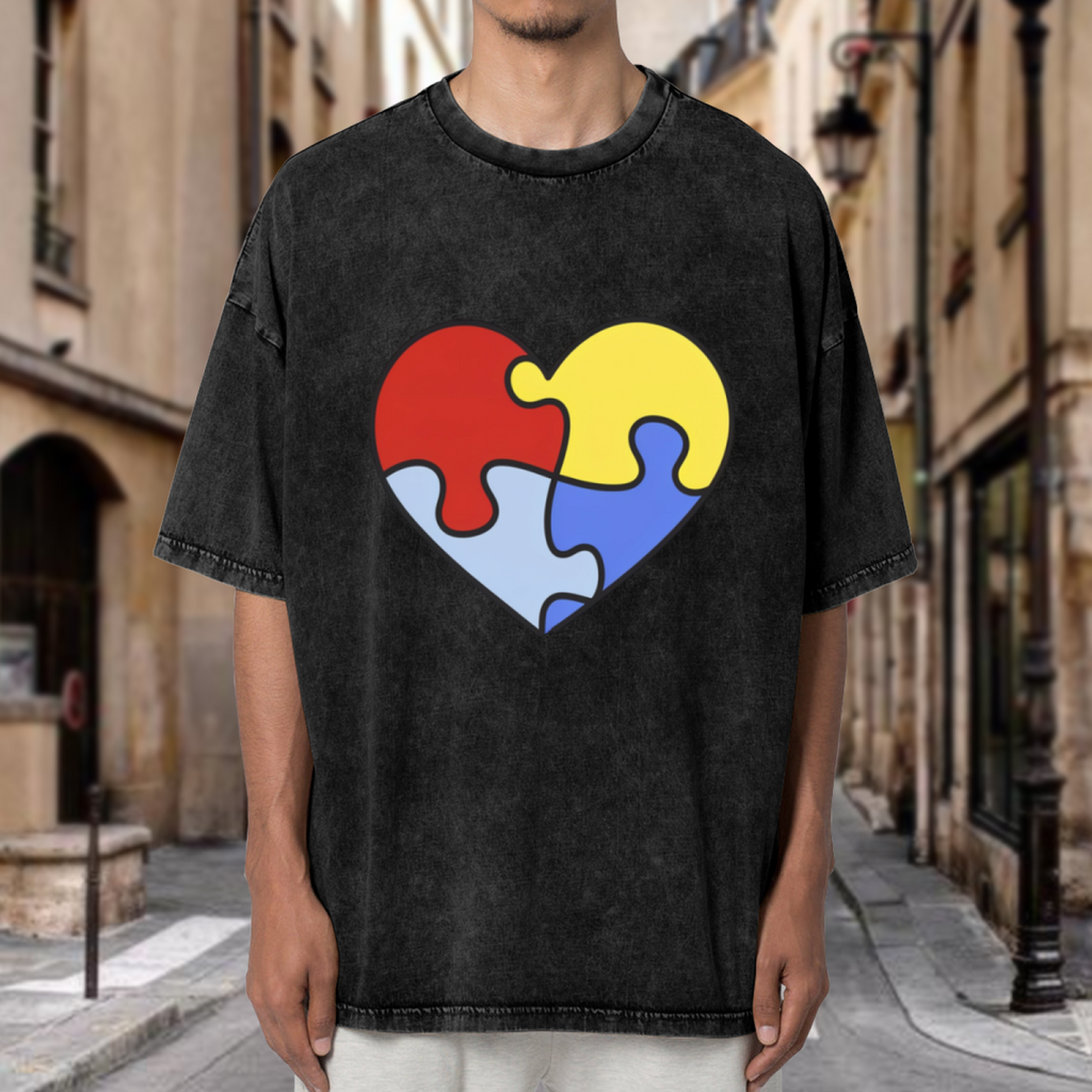 Product image of washed graphic T-shirt featuring 'Autism Awareness Graphic' statement design