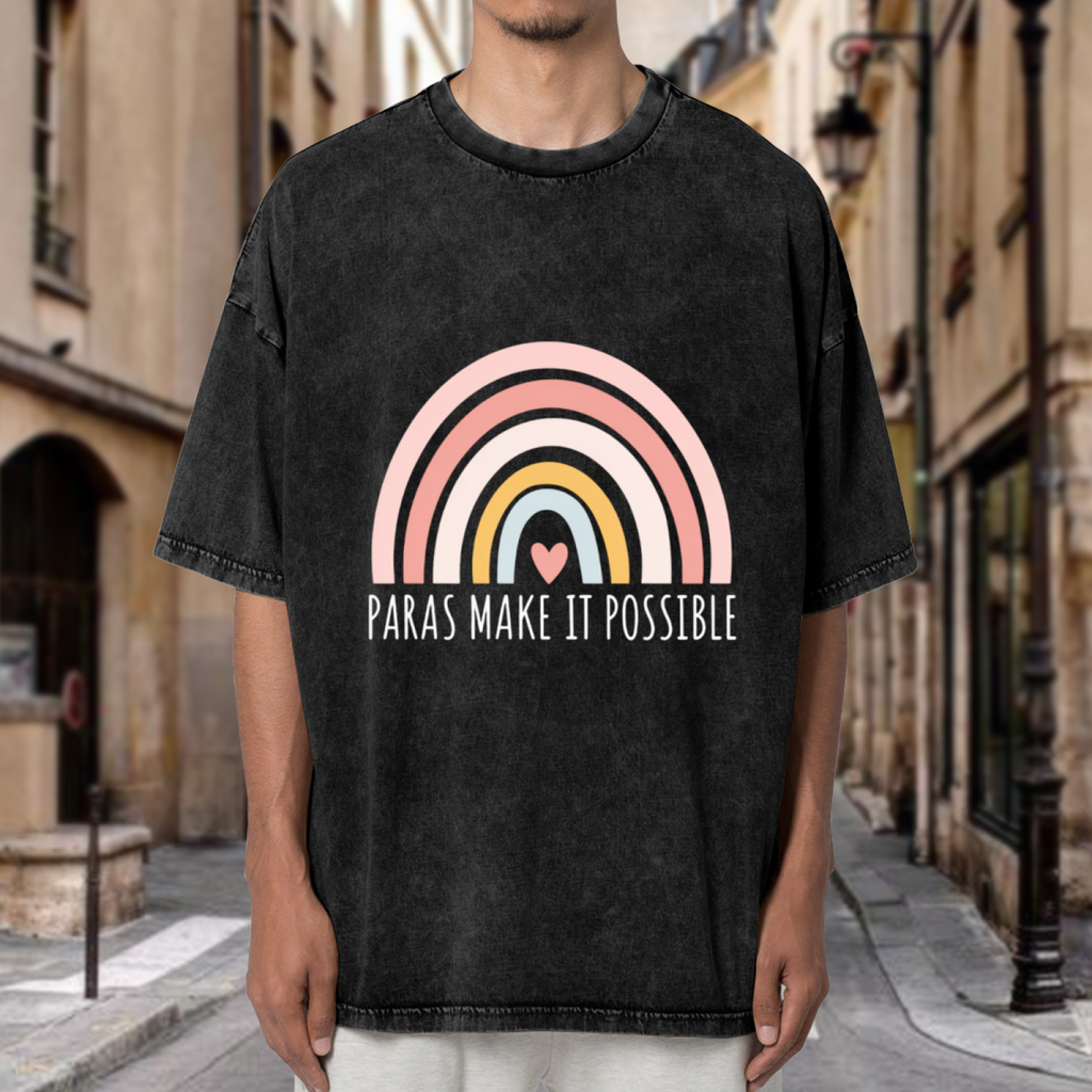Unisex washed graphic T-shirt with Paras Make It Possible themed design, product image