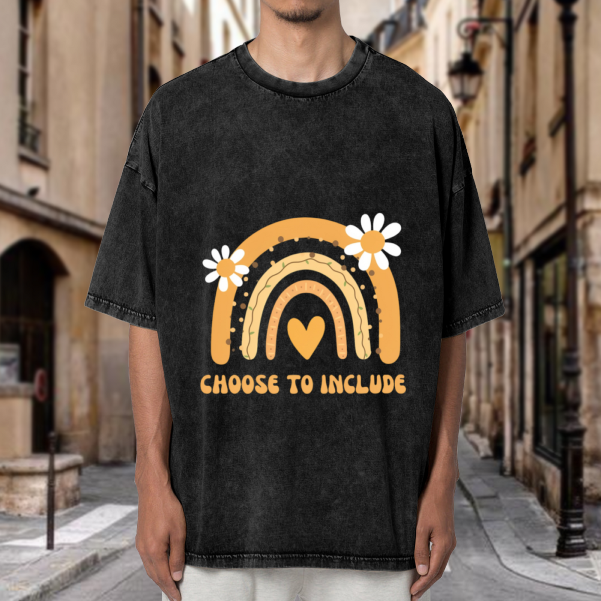 Unisex washed graphic T-shirt with Choose To Include themed design, product image