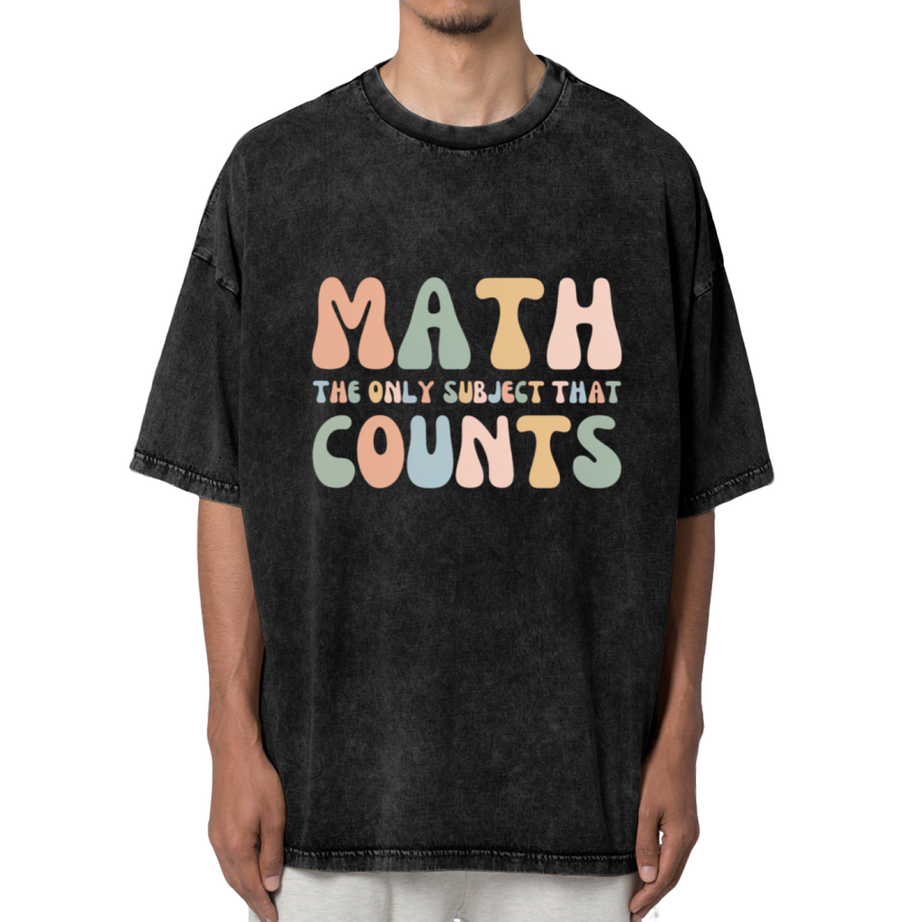 Unisex washed graphic T-shirt with Math The Only Subject That Counts themed design, product image