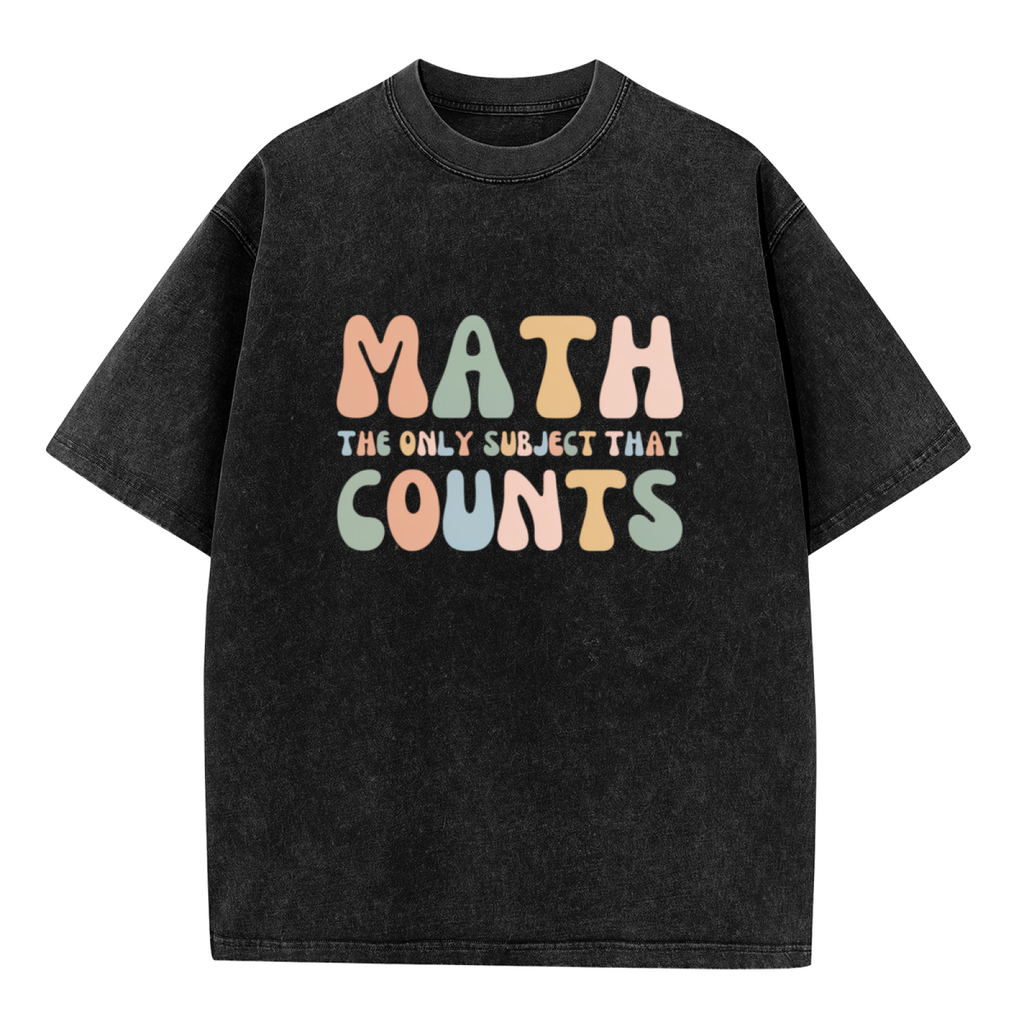 Unisex washed graphic T-shirt with Math The Only Subject That Counts themed design, product image