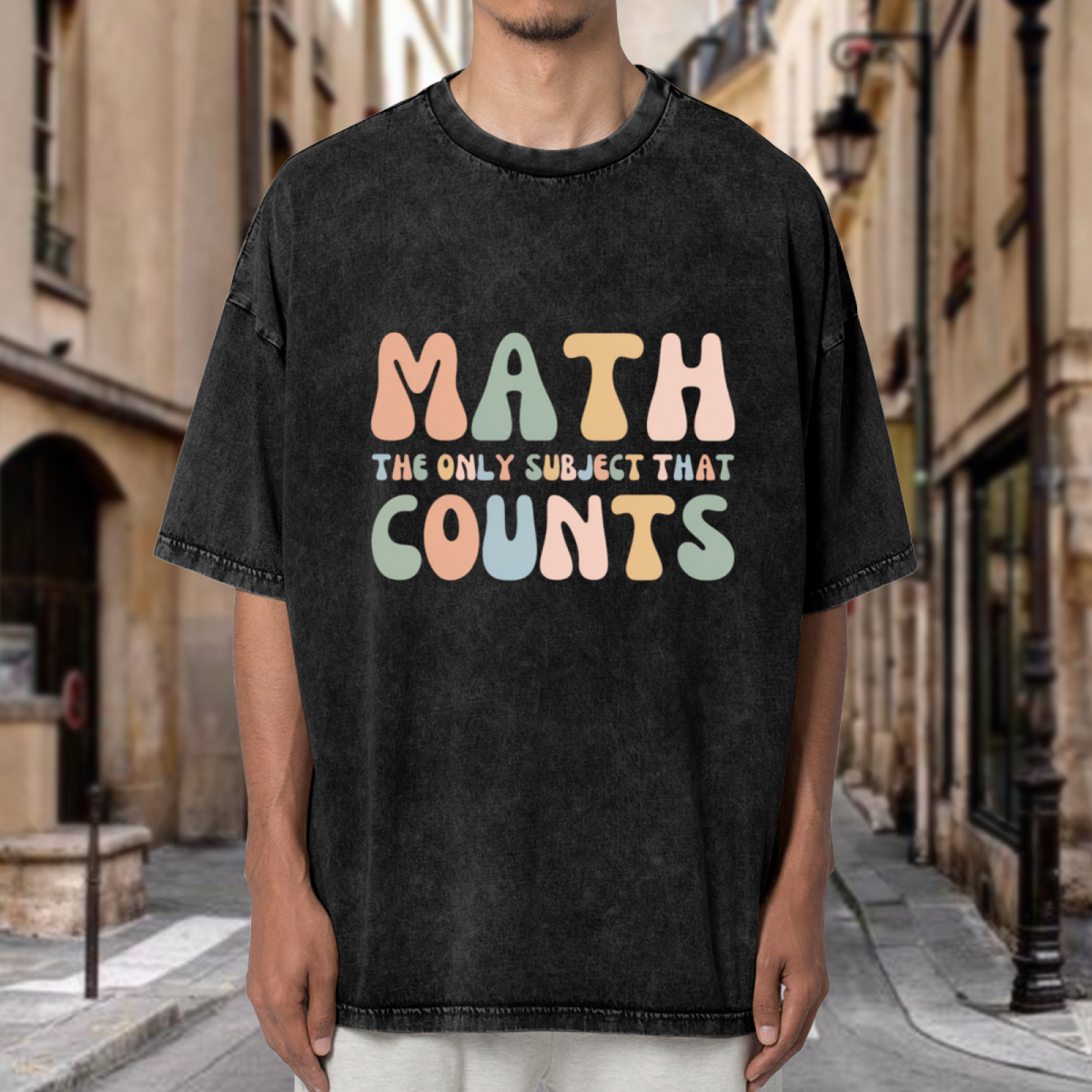 Unisex washed graphic T-shirt with Math The Only Subject That Counts themed design, product image