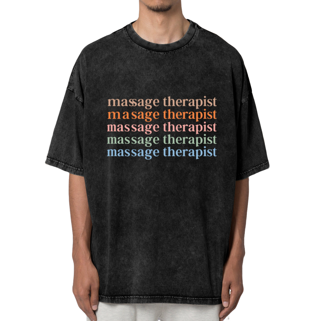 Product image of washed graphic T-shirt featuring 'Massage Therapist Quote' statement design
