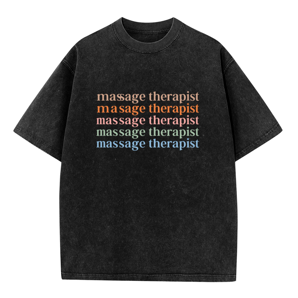 Product image of washed graphic T-shirt featuring 'Massage Therapist Quote' statement design