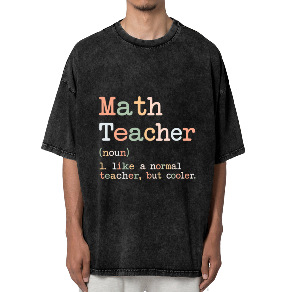 Unisex washed graphic T-shirt with Math Teacher Like A Normal Teacher But Cooler themed design, product image