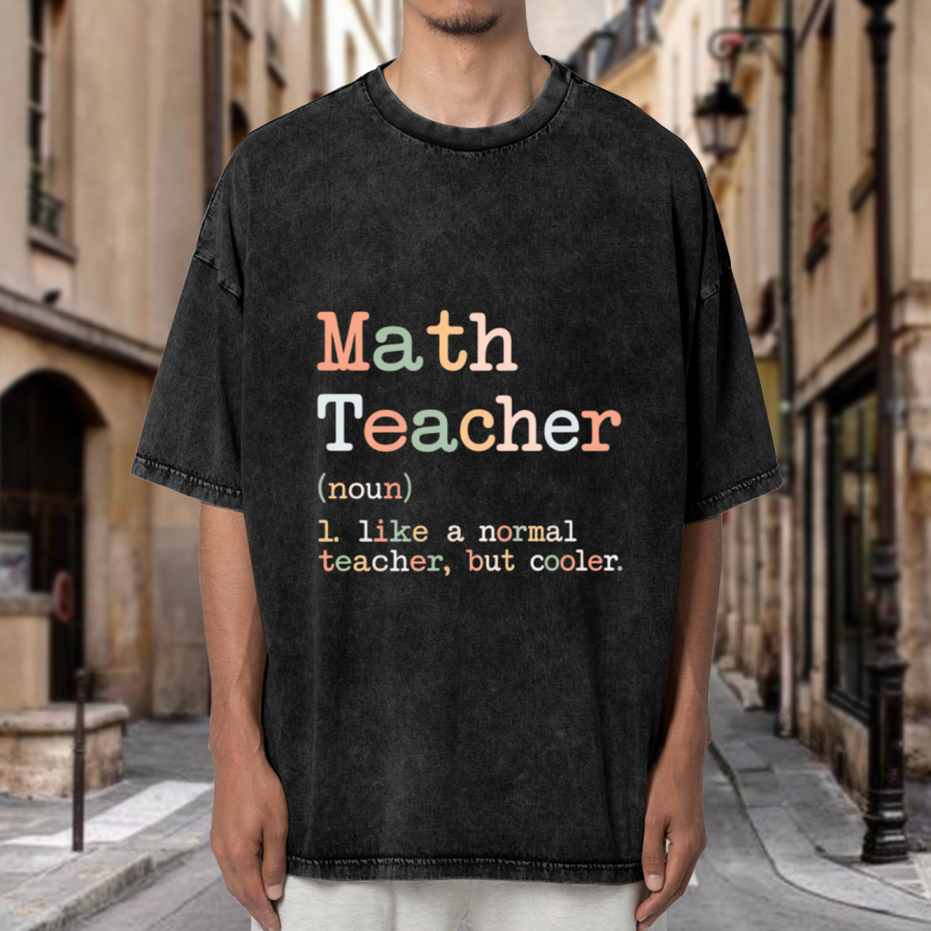 Unisex washed graphic T-shirt with Math Teacher Like A Normal Teacher But Cooler themed design, product image